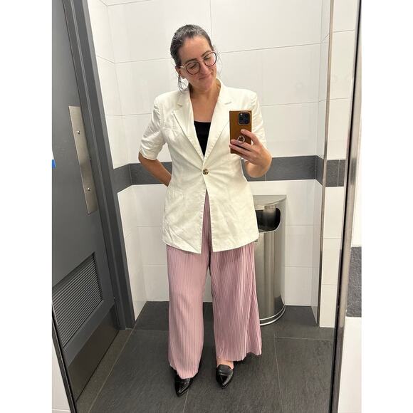 ATLEIN COLLECTIVE Pink Pleated Texture Mauve Plisses Flowy Pants Size 12 - Picture 12 of 14